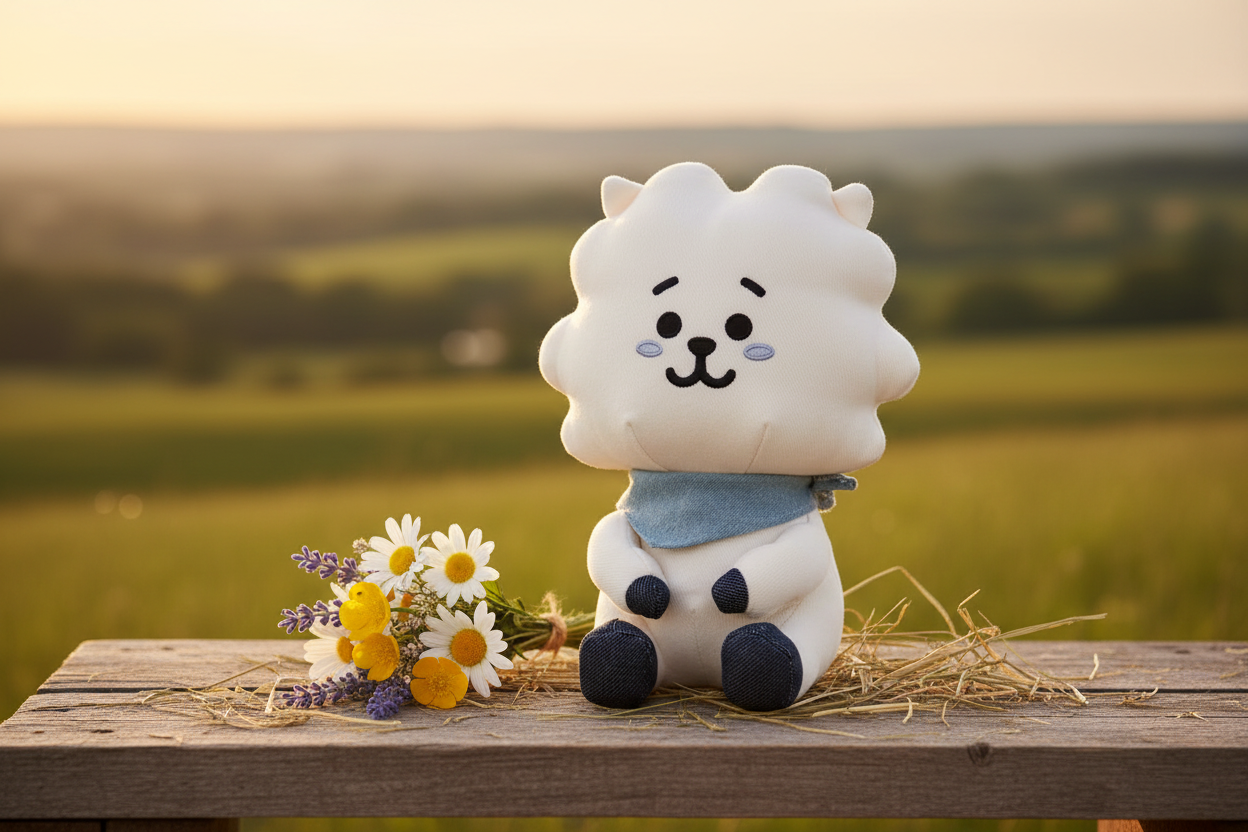 Fluffy Lamb Plush with Denim Scarf
